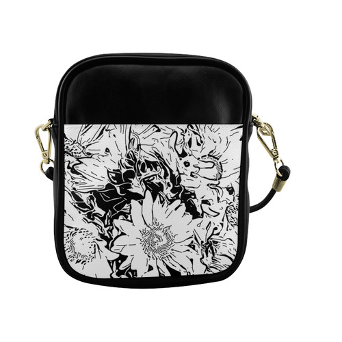 Inky Black and White Floral 1 by JamColors Sling Bag (Model 1627)