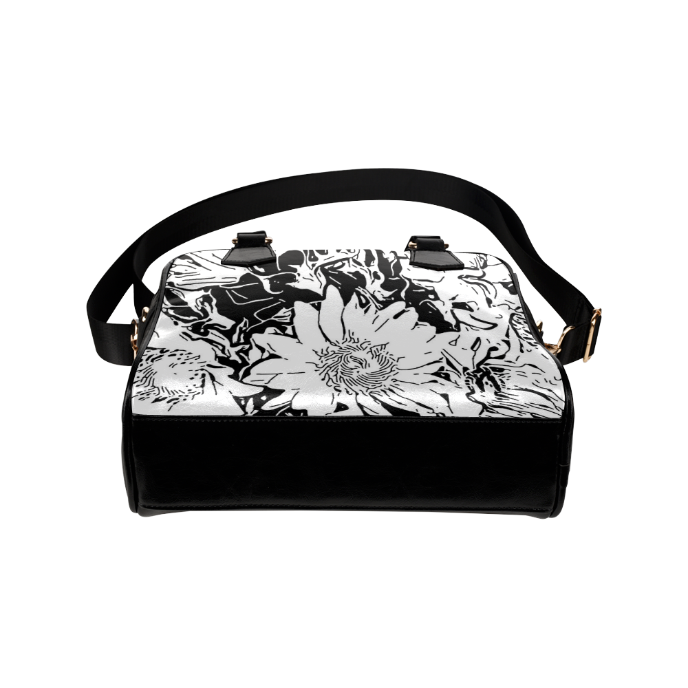 Inky Black and White Floral 1 by JamColors Shoulder Handbag (Model 1634)