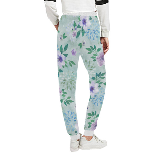 Watercolor Spring Flowers Pattern cyan lilac Unisex All Over Print Sweatpants (Model L11)