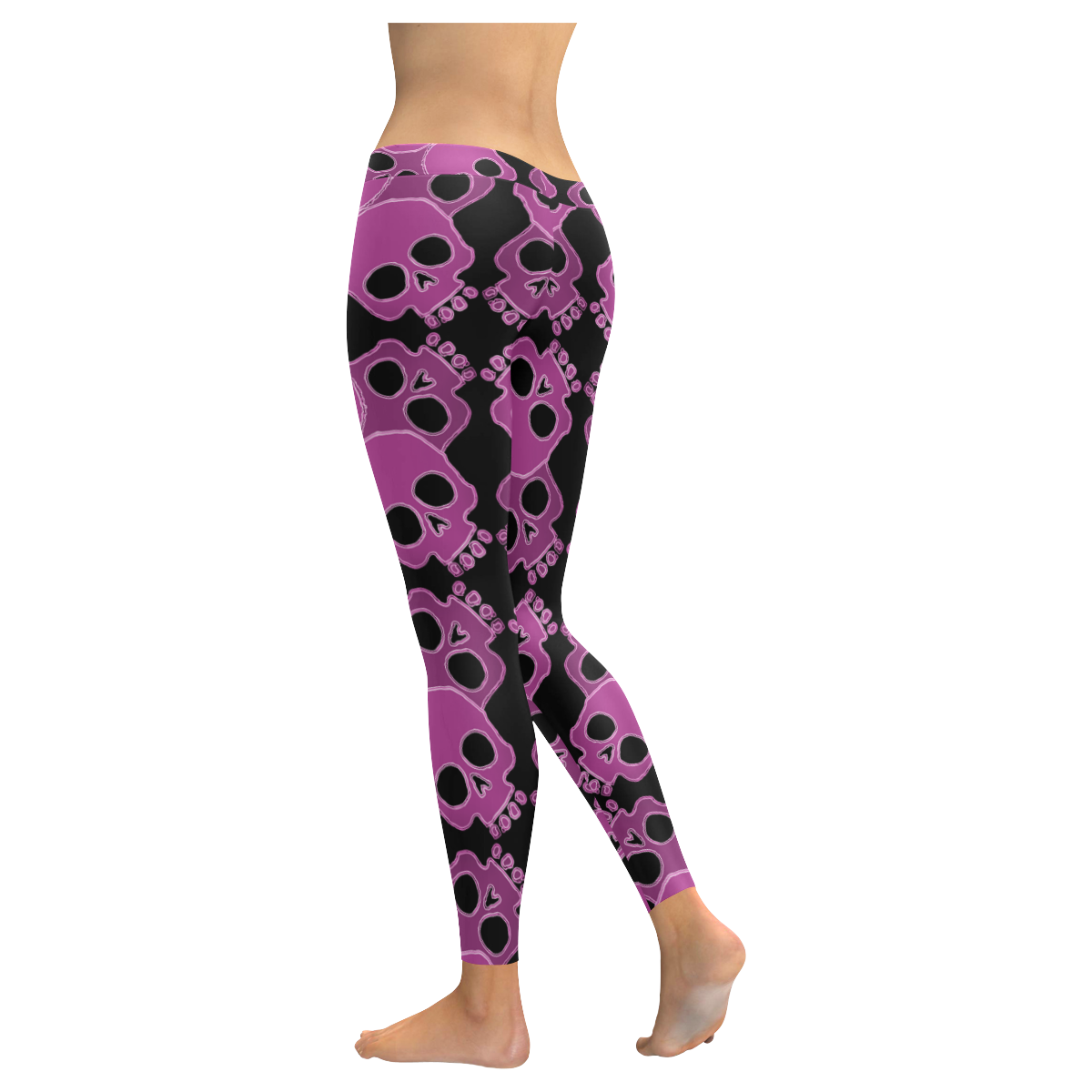 Pink Skull Jigsaw Women's Low Rise Leggings (Invisible Stitch) (Model L05)