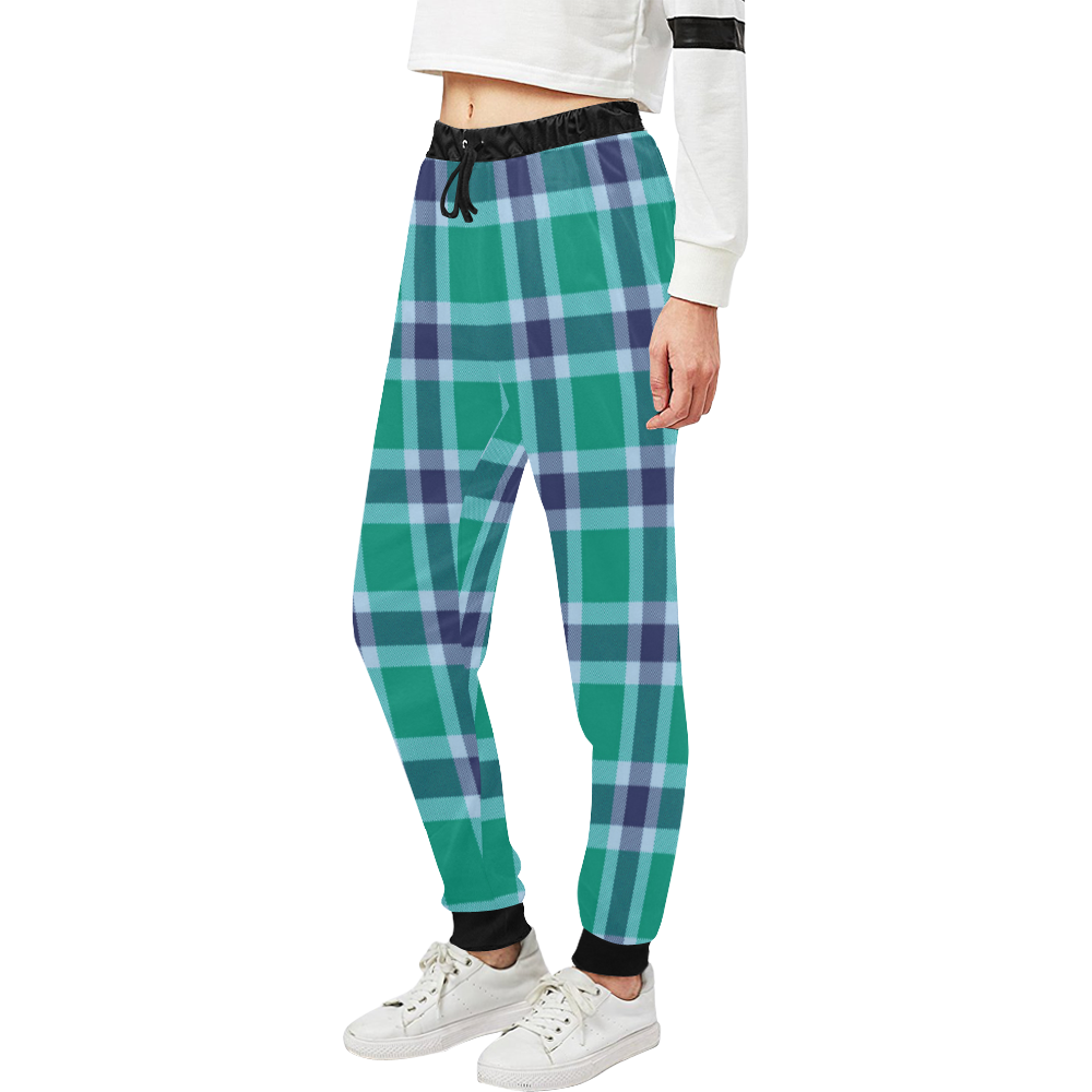 Green Blue White Plaid Unisex All Over Print Sweatpants (Model L11)