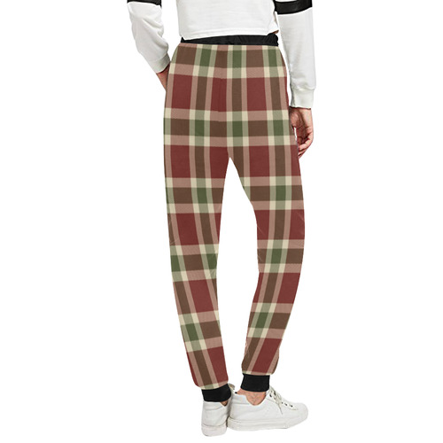 Dark Red Green Plaid Unisex All Over Print Sweatpants (Model L11)