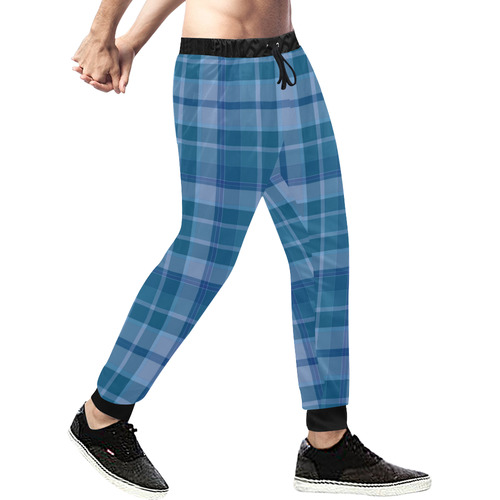 Shades of Blue Plaid Men's All Over Print Sweatpants (Model L11)