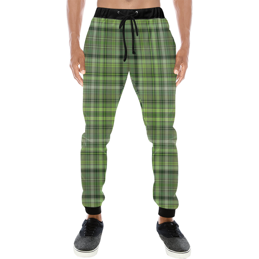 Shades of Green Plaid Men's All Over Print Sweatpants (Model L11)