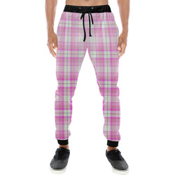 Pink Plaid Men's All Over Print Sweatpants (Model L11)