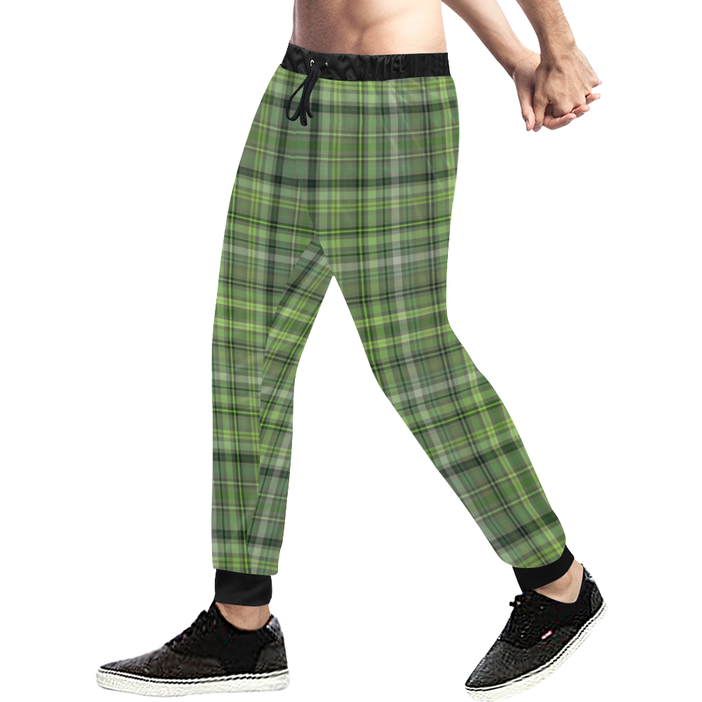 Shades of Green Plaid Men's All Over Print Sweatpants (Model L11)