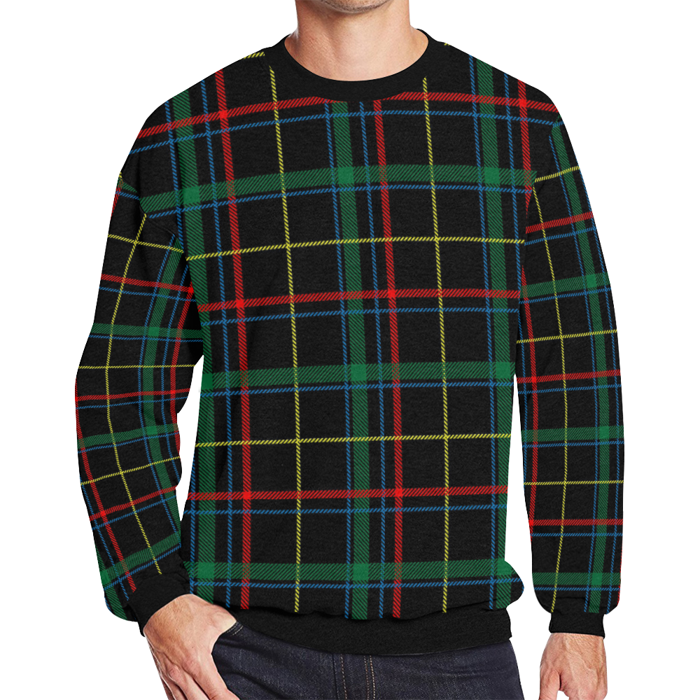 Black Red Green Plaid Men's Oversized Fleece Crew Sweatshirt (Model H18)