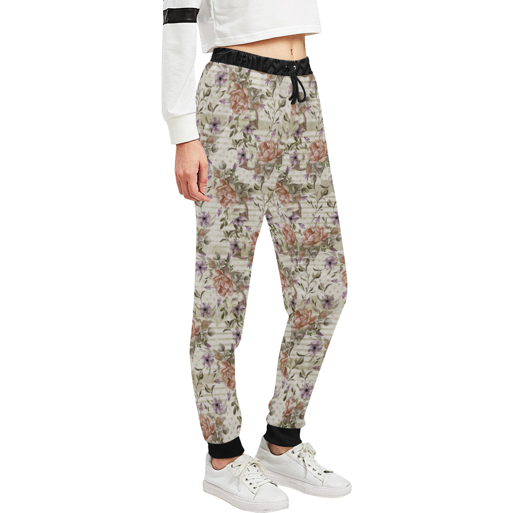 Watercolor Vintage Roses Ribbon Pattern 03 Unisex All Over Print Sweatpants (Model L11)