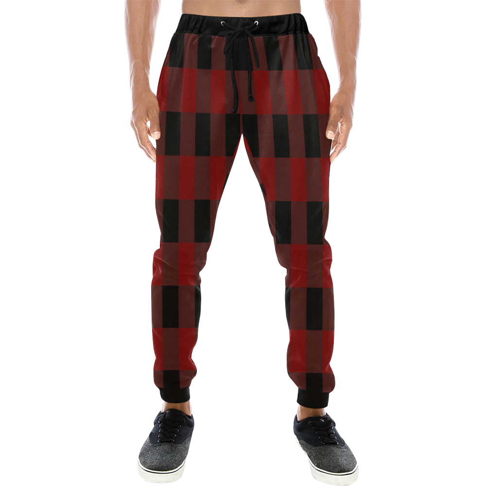 Red Black Plaid Men's All Over Print Sweatpants (Model L11)