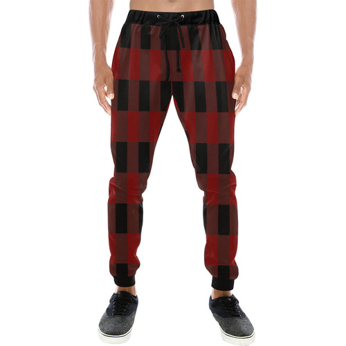 Red Black Plaid Men's All Over Print Sweatpants (Model L11)