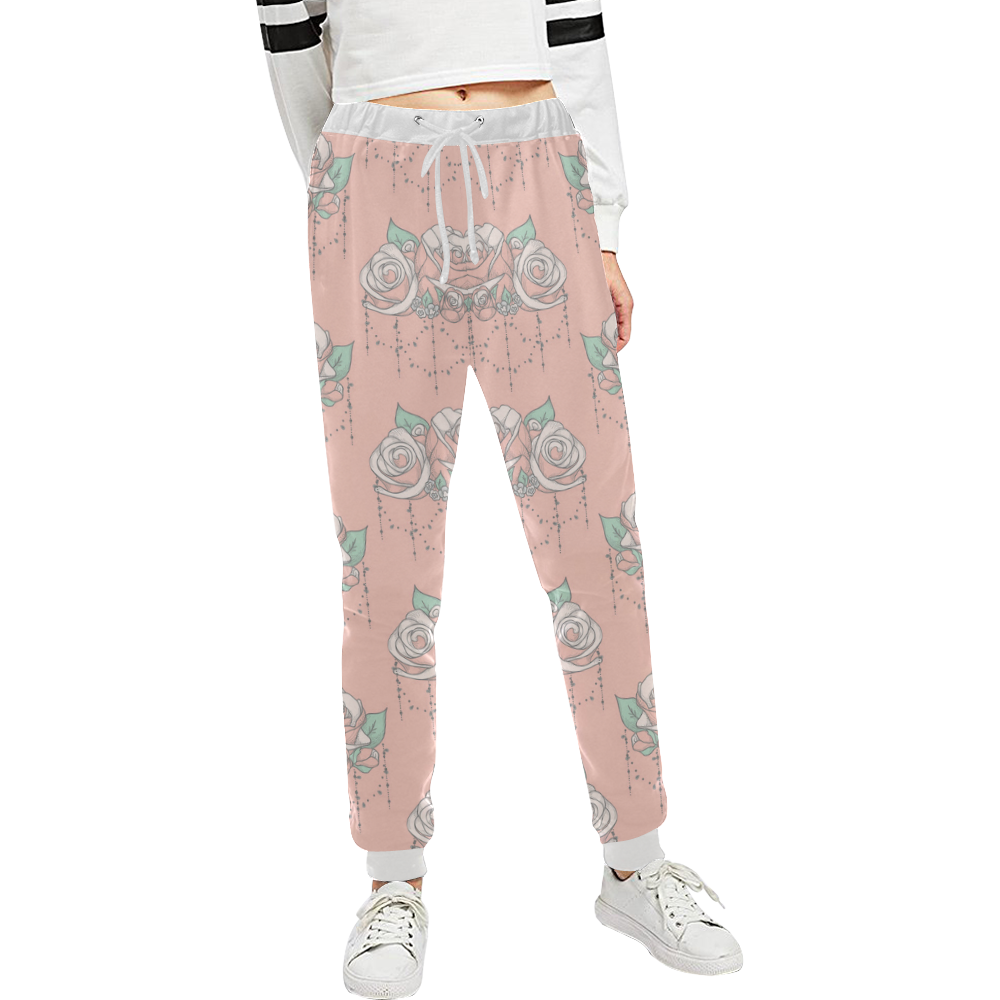 Roses And Pearls - salmon color Unisex All Over Print Sweatpants (Model L11)