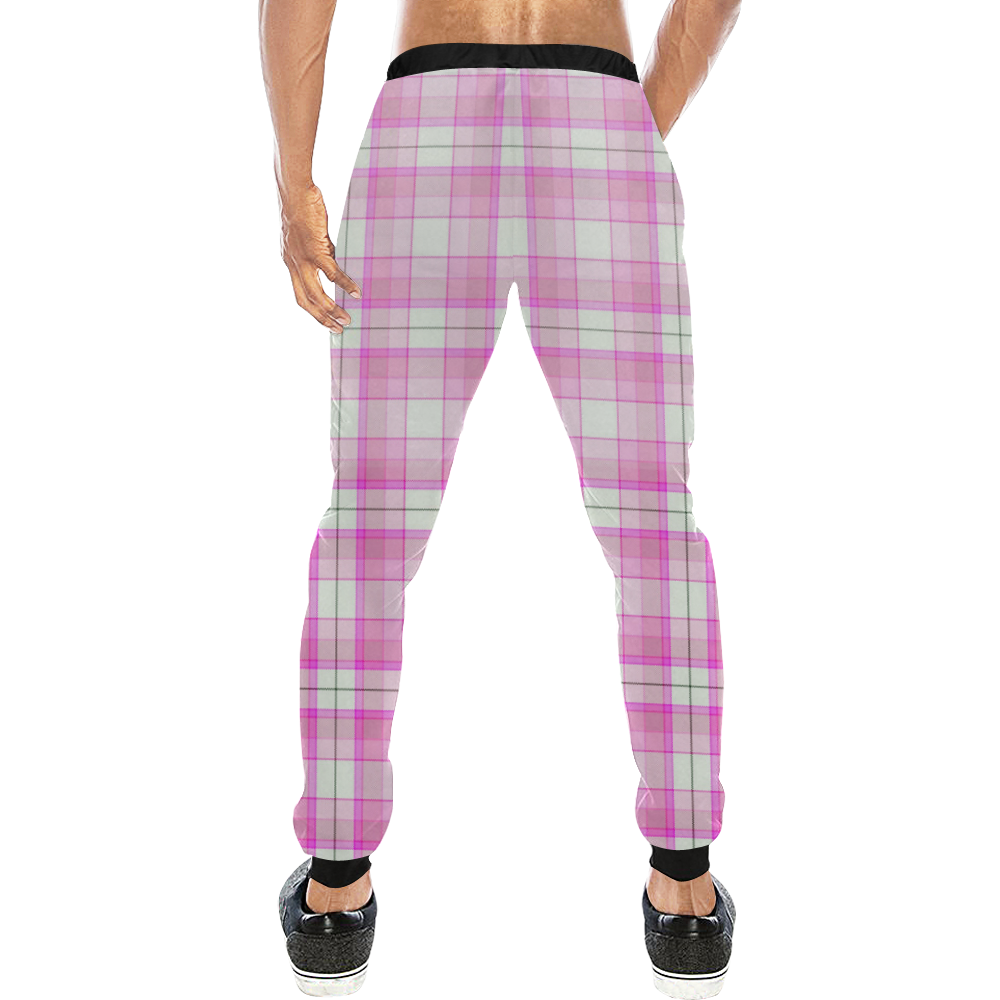 Pink Plaid Men's All Over Print Sweatpants (Model L11)