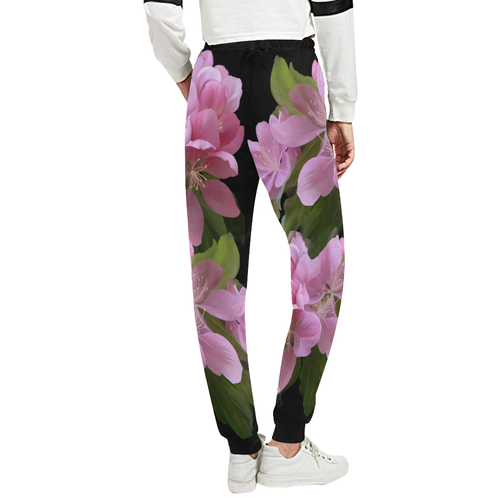 Pink Blossom Branch, , floral watercolor Unisex All Over Print Sweatpants (Model L11)