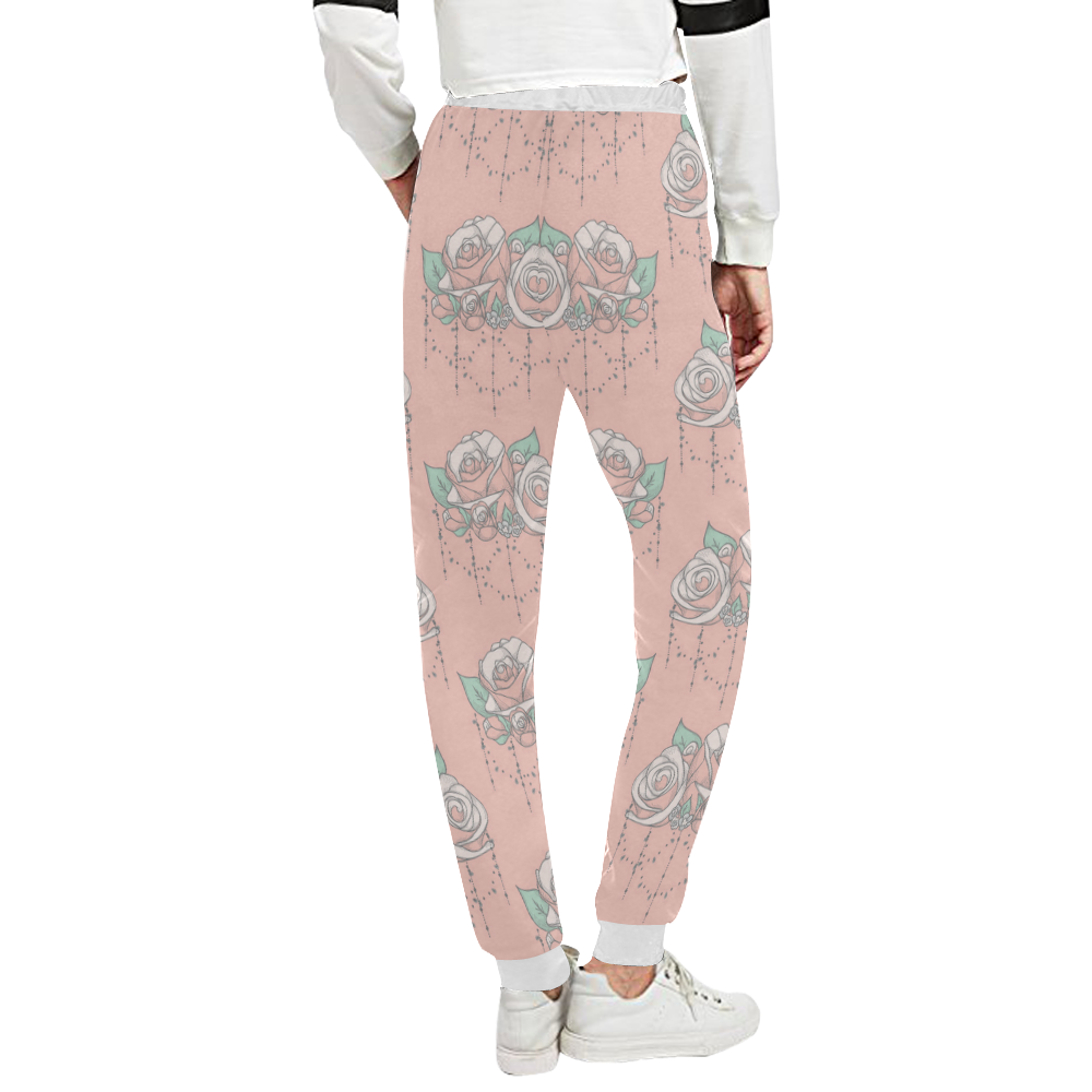 Roses And Pearls - salmon color Unisex All Over Print Sweatpants (Model L11)