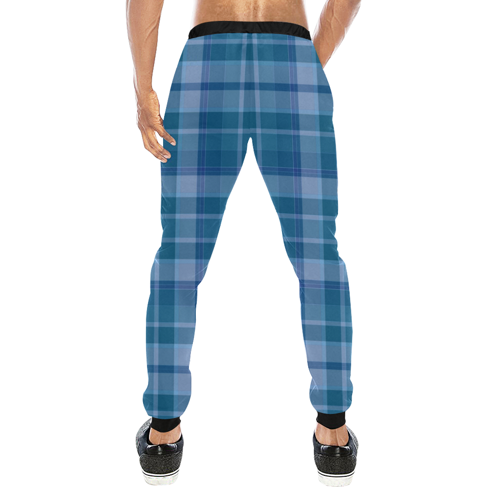 Shades of Blue Plaid Men's All Over Print Sweatpants (Model L11)