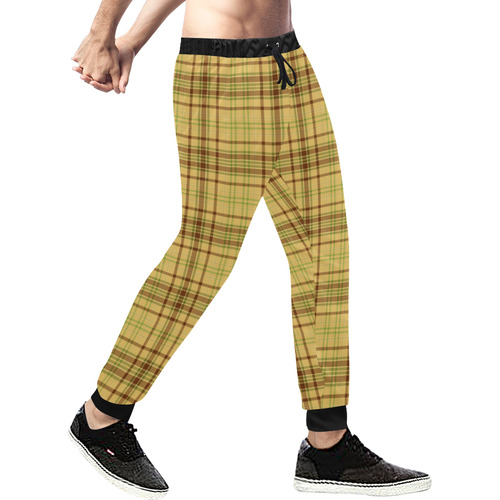Yellow Brown Plaid Men's All Over Print Sweatpants (Model L11)