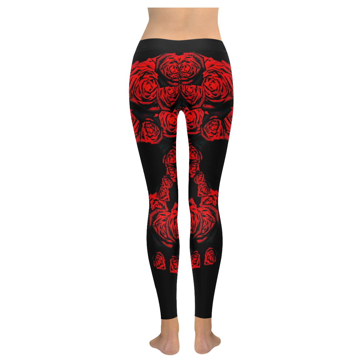 Rose Skull Women's Low Rise Leggings (Invisible Stitch) (Model L05)