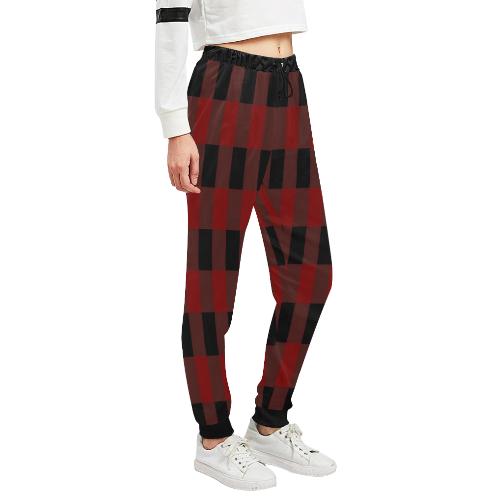 Red Black Plaid Unisex All Over Print Sweatpants (Model L11)