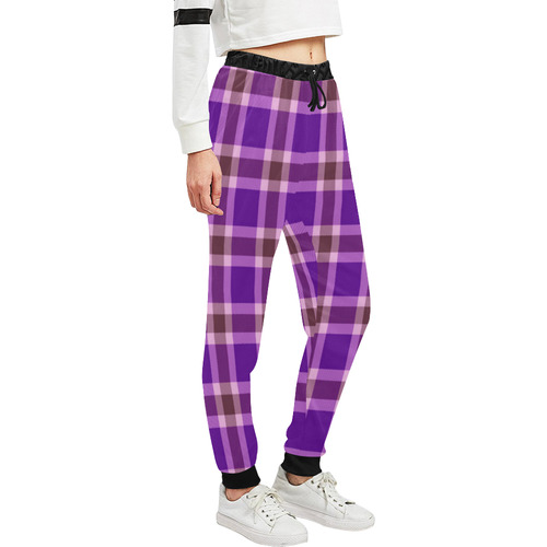 Purple Burgundy White Plaid Unisex All Over Print Sweatpants (Model L11)