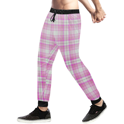 Pink Plaid Men's All Over Print Sweatpants (Model L11)