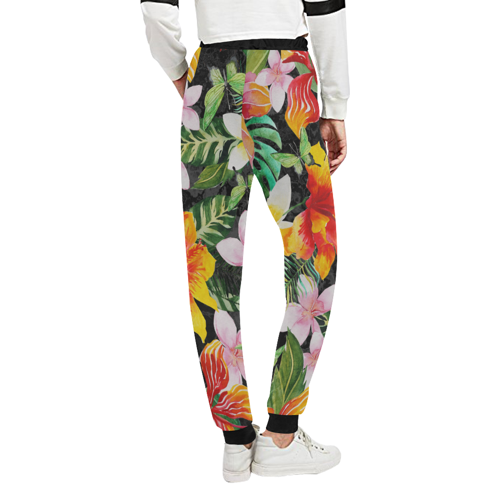 Tropical Flowers Butterflies III Unisex All Over Print Sweatpants (Model L11)