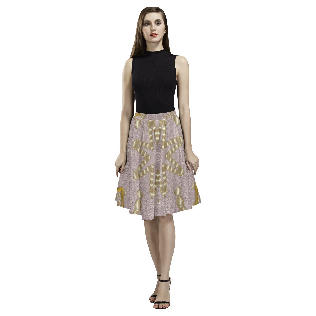 Gothic in modern stars and pearls Melete Pleated Midi Skirt (Model D15)