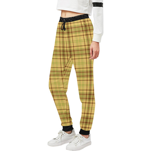 Yellow Brown Plaid Unisex All Over Print Sweatpants (Model L11)