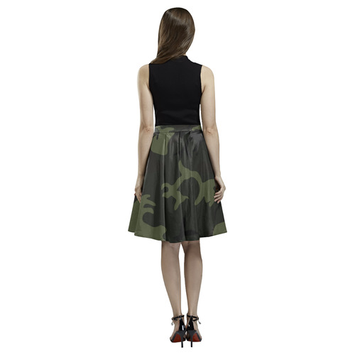 Camo Green Melete Pleated Midi Skirt (Model D15)