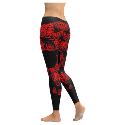 Rose Skull Women's Low Rise Leggings (Invisible Stitch) (Model L05)