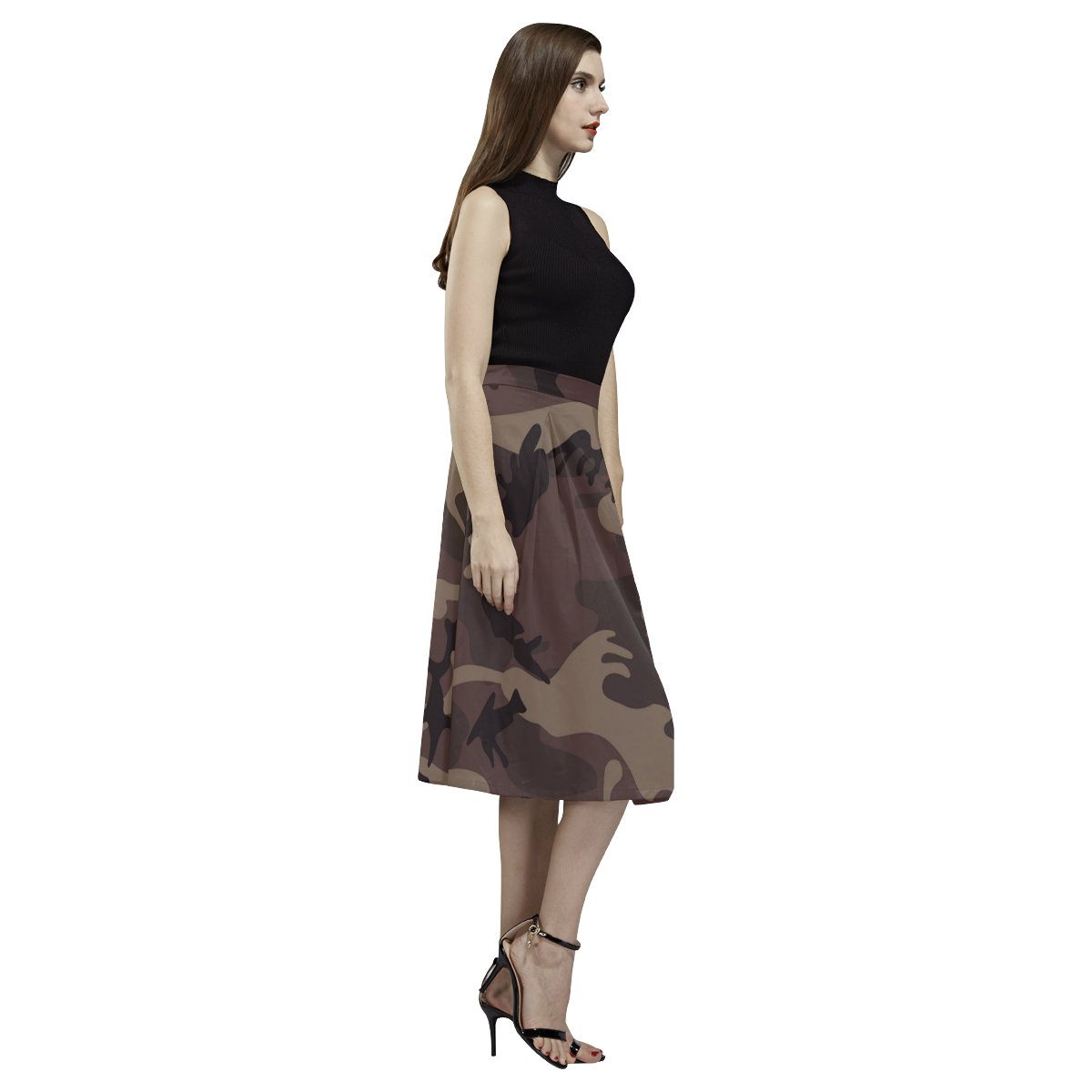 Camo Red Brown Aoede Crepe Skirt (Model D16)