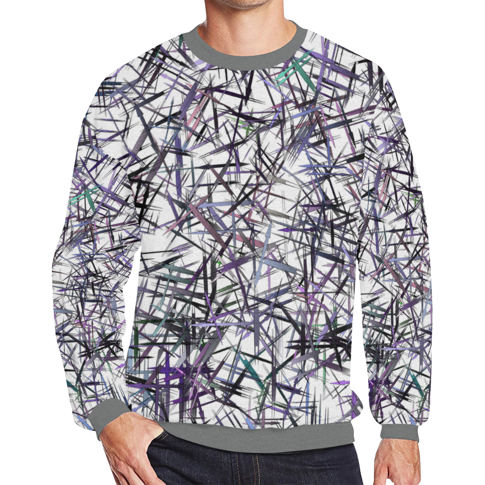 Arrows and Sticks Abstract Men's Oversized Fleece Crew Sweatshirt/Large Size(Model H18)