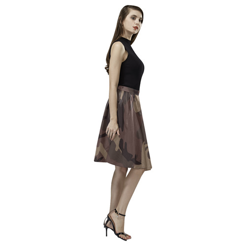 Camo Red Brown Melete Pleated Midi Skirt (Model D15)