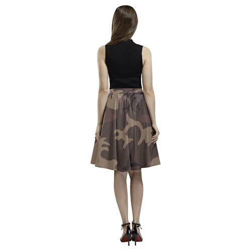 Camo Red Brown Melete Pleated Midi Skirt (Model D15)