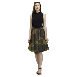 Camo Green Brown Melete Pleated Midi Skirt (Model D15)