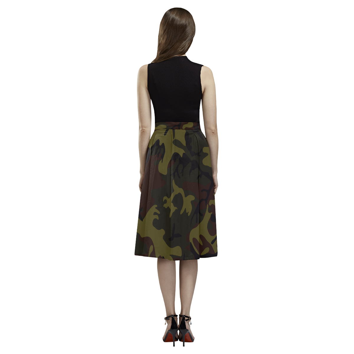 Camo Green Brown Aoede Crepe Skirt (Model D16)