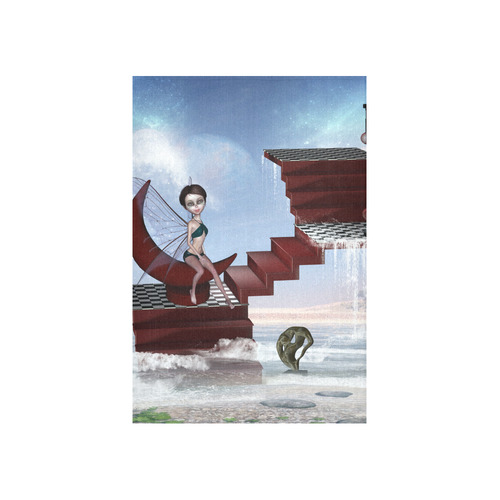 Cute fairy sitting on the moon Cotton Linen Wall Tapestry 40"x 60"