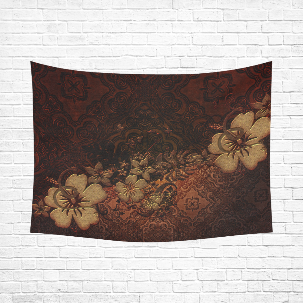 Floral design, vintage Cotton Linen Wall Tapestry 80"x 60"