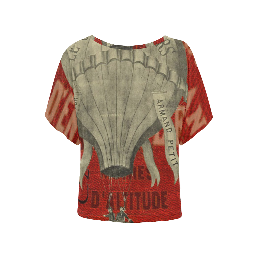 T-shirt Vintage French Air Balloon by Tell 3 People Women's Batwing-Sleeved Blouse T shirt (Model T44)