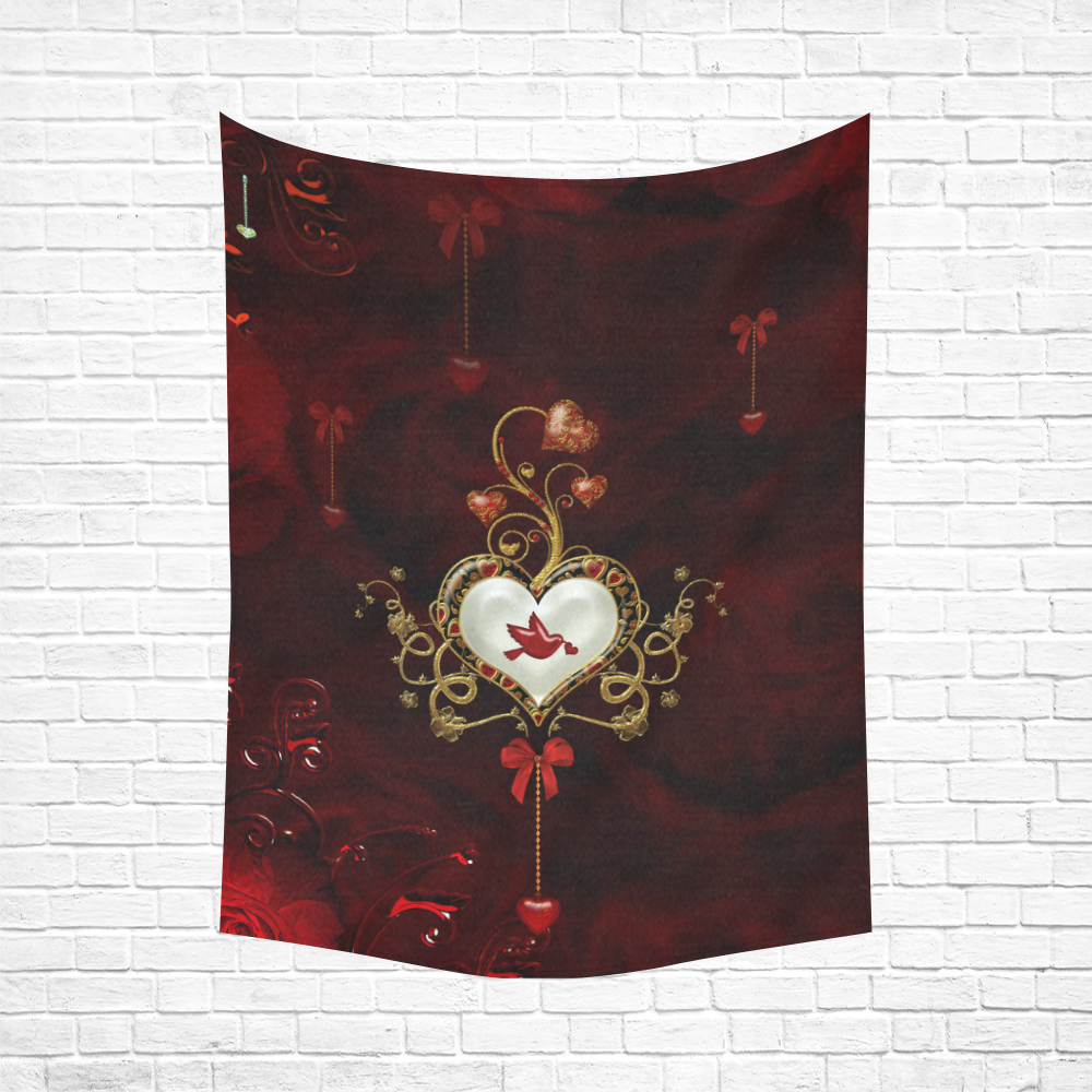 Wonderful heart with dove Cotton Linen Wall Tapestry 60"x 80"