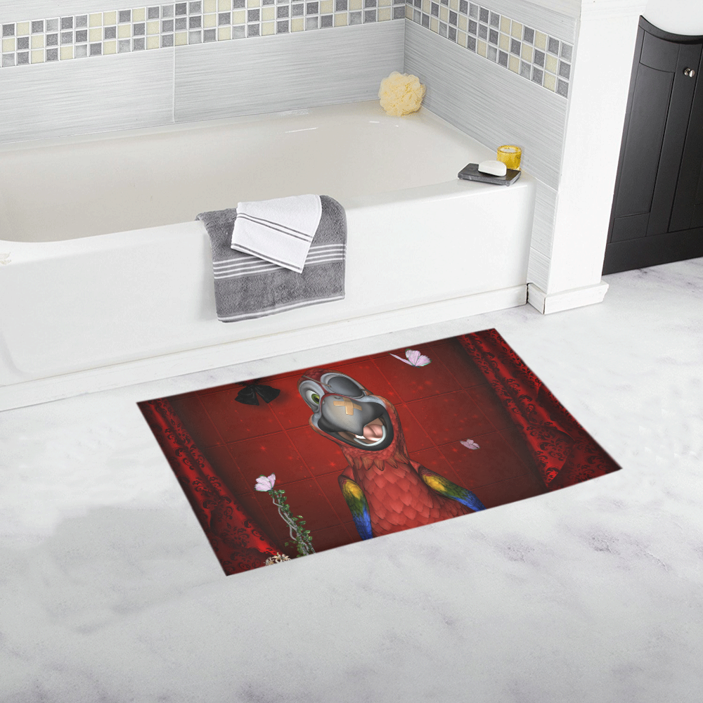 Funny, cute parrot Bath Rug 16''x 28''