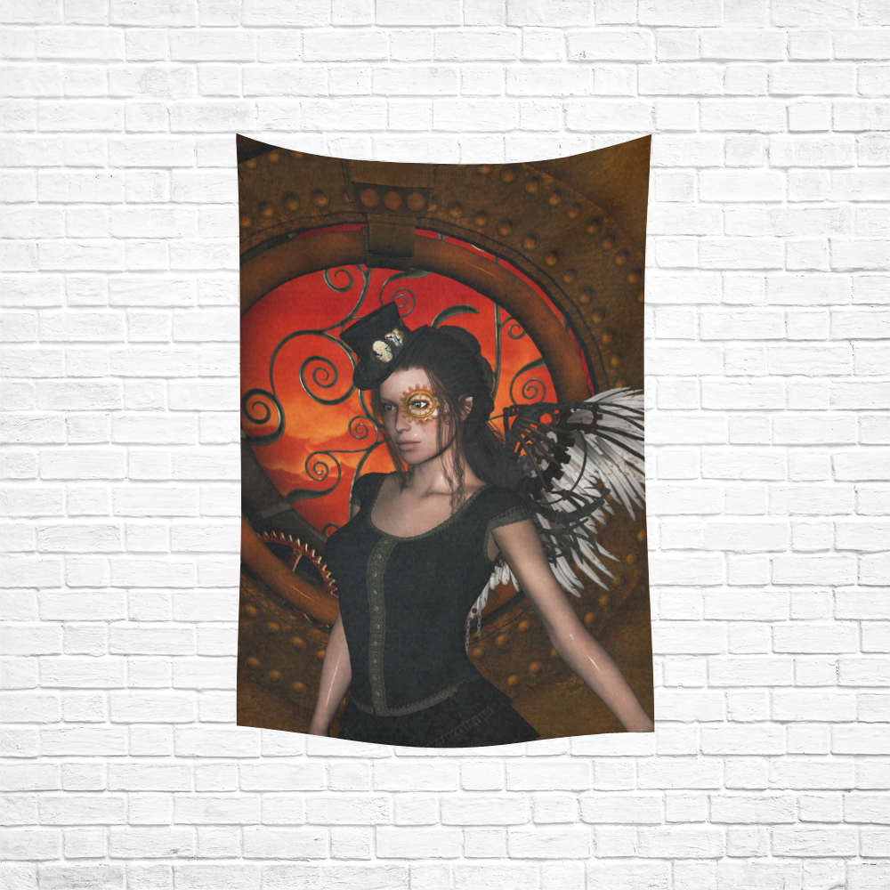 Steampunk lady with steampunk wings Cotton Linen Wall Tapestry 40"x 60"
