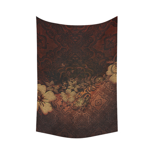 Floral design, vintage Cotton Linen Wall Tapestry 60"x 90"