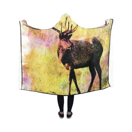 Deer watercolor by Martina Webster Hooded Blanket 50''x40''