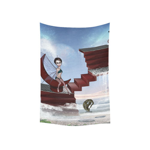 Cute fairy sitting on the moon Cotton Linen Wall Tapestry 40"x 60"