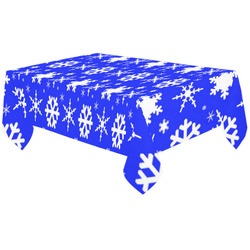 Snowflakes Dark Blue Cotton Linen Tablecloth 60"x120"