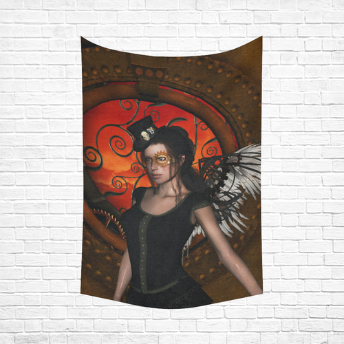 Steampunk lady with steampunk wings Cotton Linen Wall Tapestry 60"x 90"