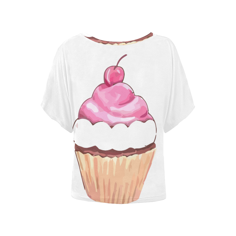 T-shirt Pink Cupcake by Tell 3 People Women's Batwing-Sleeved Blouse T shirt (Model T44)