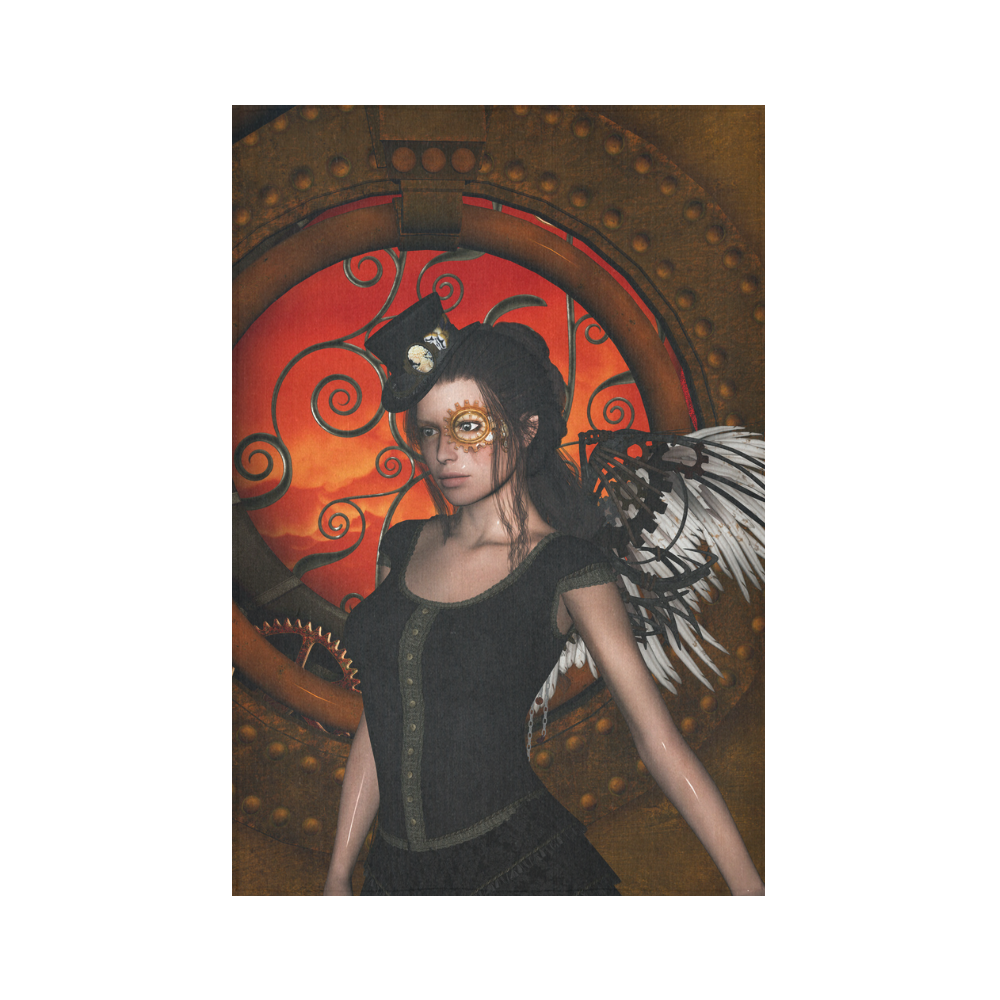 Steampunk lady with steampunk wings Cotton Linen Wall Tapestry 60"x 90"