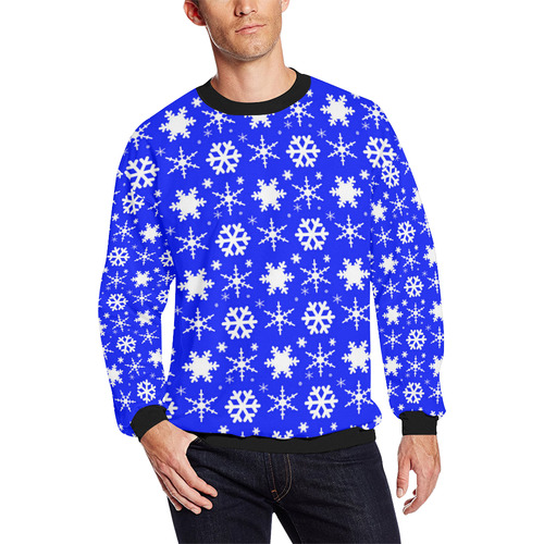 Snowflakes Dark Blue Men's Oversized Fleece Crew Sweatshirt (Model H18)