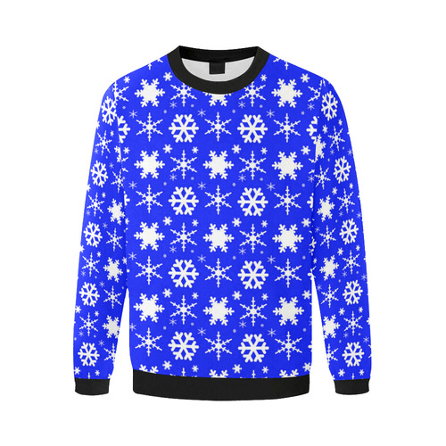 Snowflakes Dark Blue Men's Oversized Fleece Crew Sweatshirt (Model H18)